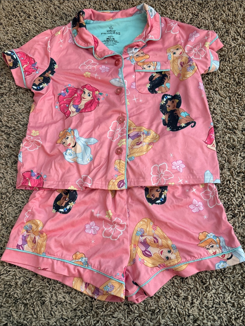 Disney Pink Princess Short Pajama Set with Multi-Character Print